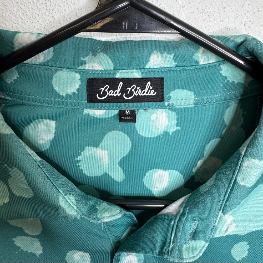 Bad Birdie Waterboy Retired Dot Bam Bam Teal Preppy Golf Polo Athletic Shirt M - Picture 7 of 11
